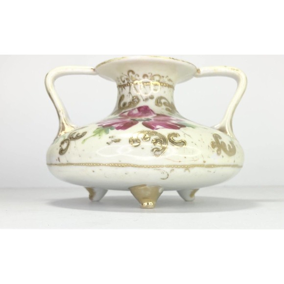 Antique Circa. 1880’s NIPPON Porcelain Moriage Footed Handpainted Floral Vase 7” - Picture 3 of 9